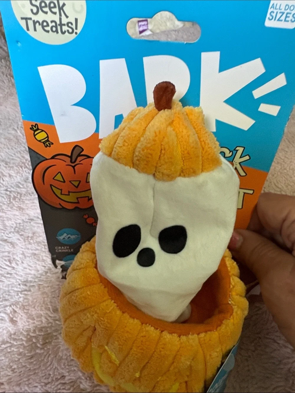 Bark Plush Halloween Pumpkin & Ghost Dog Toy squeaker with crinkle sounds